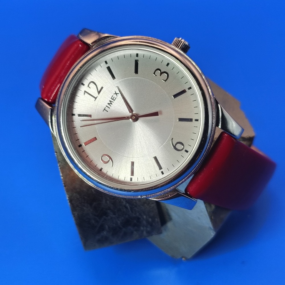 Vintage 2007 Timex 35mm Sunburst Women's Quartz Watch Leather Strap Fits 4-7.5